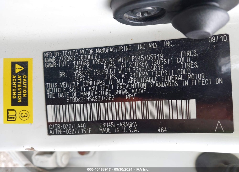 2010 TOYOTA HIGHLANDER LIMITED V6 VIN: 5TDDK3EH5AS037362