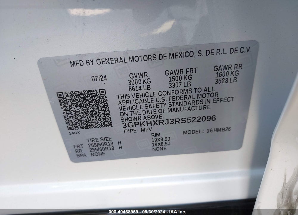 2024 HONDA PROLOGUE TOURING VIN: 3GPKHXRJ3RS522096