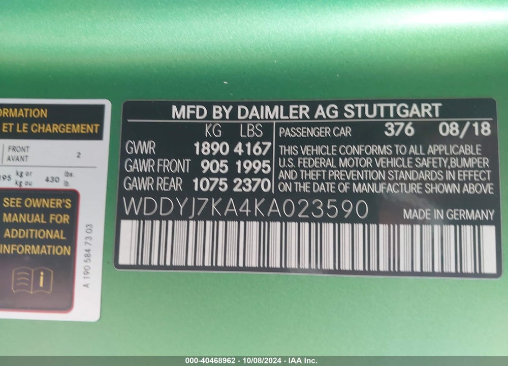 2019 MERCEDES-BENZ AMG GT R VIN: WDDYJ7KA4KA023590