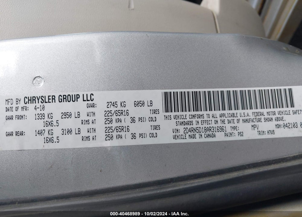 2010 DODGE GRAND CARAVAN SXT VIN: 2D4RN5D18AR316961
