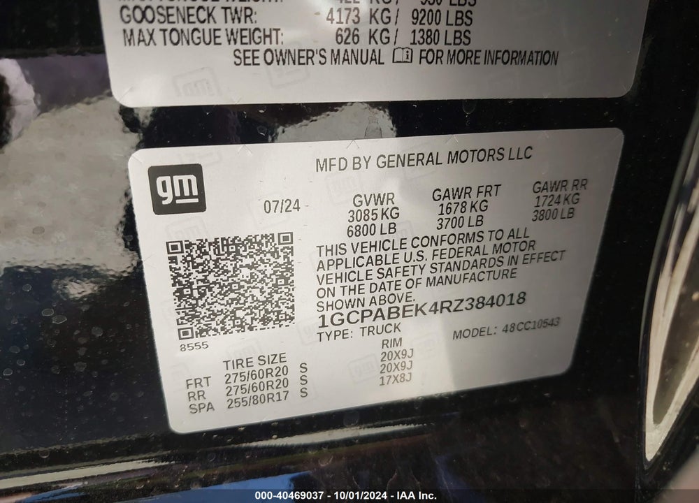 2024 CHEVROLET SILVERADO 1500 VIN: 1GCPABEK4RZ384018