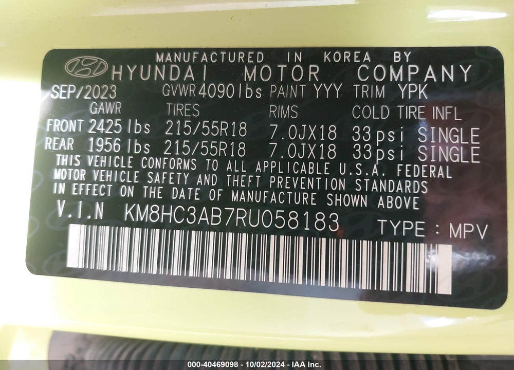 2024 HYUNDAI KONA SEL VIN: KM8HC3AB7RU058183