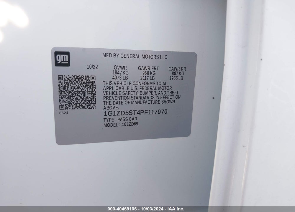 2023 CHEVROLET MALIBU FWD 1LT VIN: 1G1ZD5ST4PF117970
