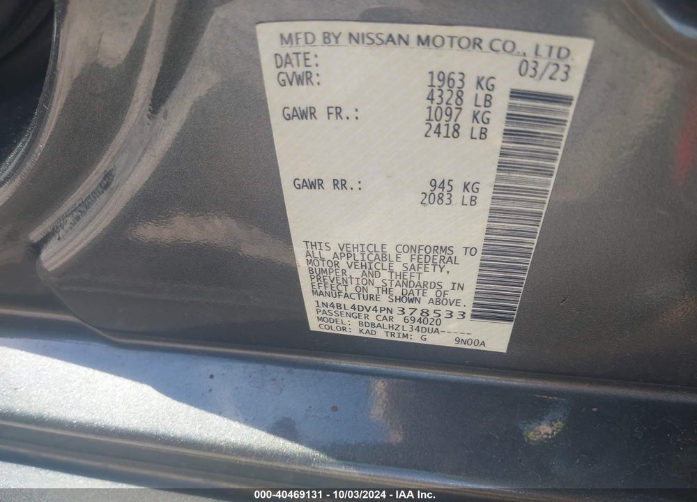 2023 NISSAN ALTIMA SV FWD VIN: 1N4BL4DV4PN378533