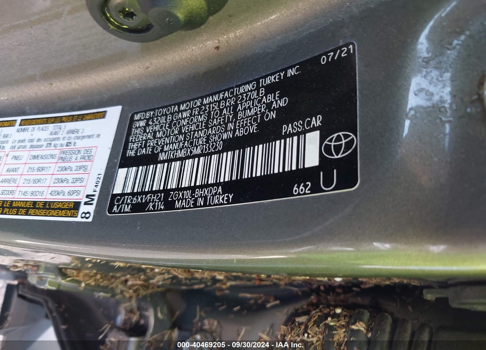 2021 TOYOTA C-HR LE VIN: NMTKHMBX5MR133230