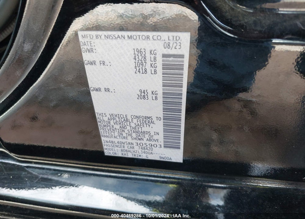 2024 NISSAN ALTIMA SV FWD VIN: 1N4BL4DV5RN305903