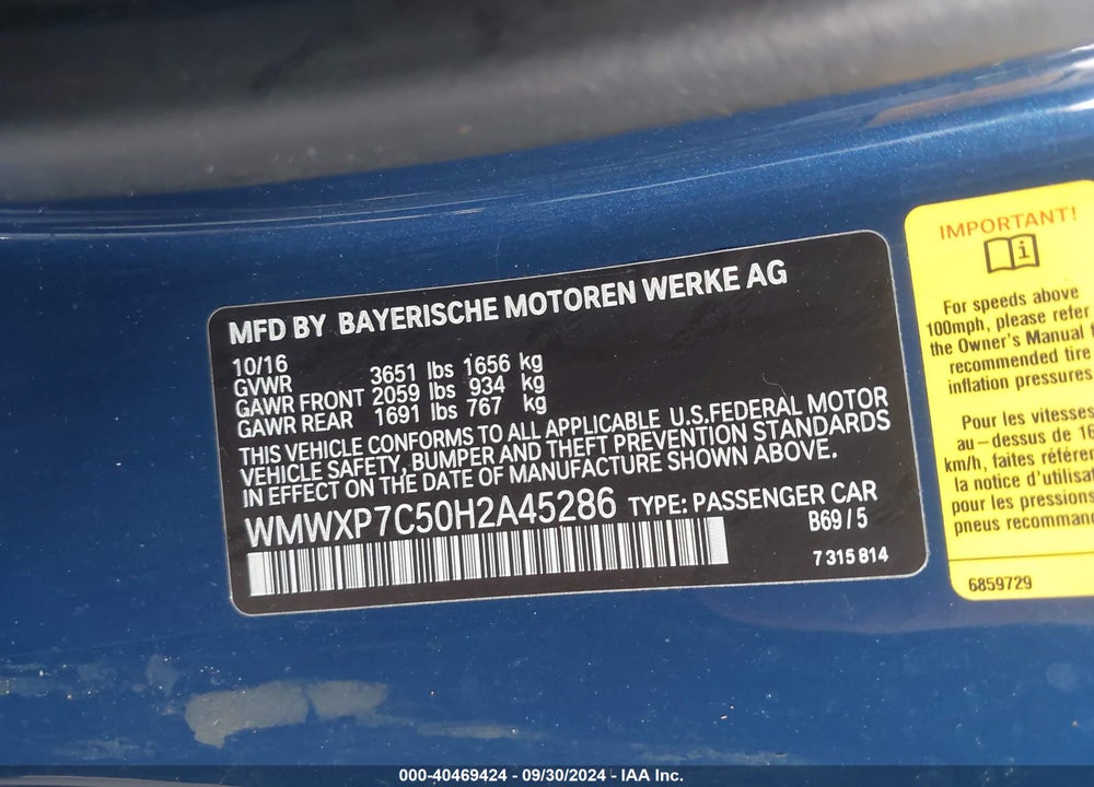 2017 MINI HARDTOP COOPER S VIN: WMWXP7C50H2A45286