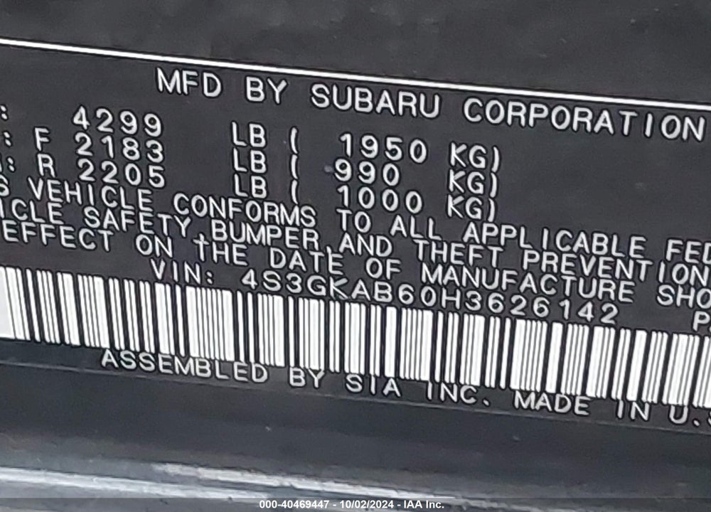 2017 SUBARU IMPREZA 2.0I PREMIUM VIN: 4S3GKAB60H3626142
