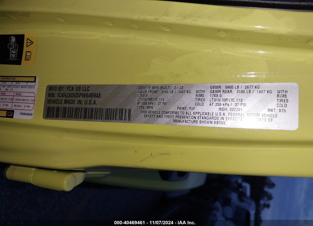 2023 ANGLER JEEP WR 4-DOOR HIGH TIDE 4X4 VIN: 1C4HJXDG5PW646948