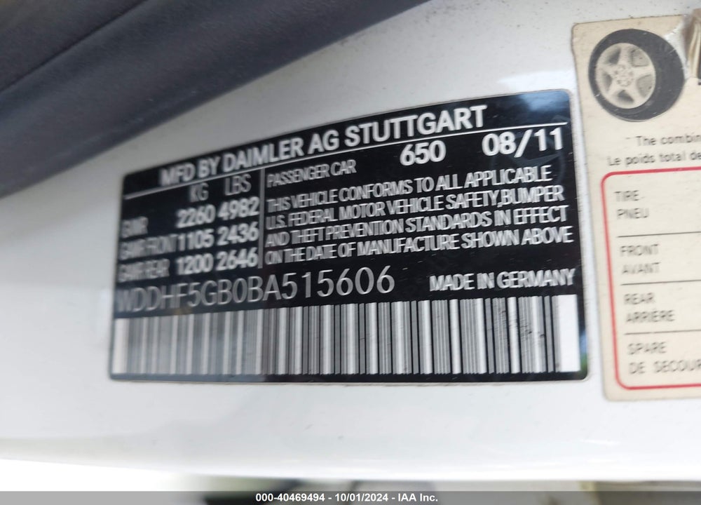 2011 MERCEDES-BENZ E 350 VIN: WDDHF5GB0BA515606