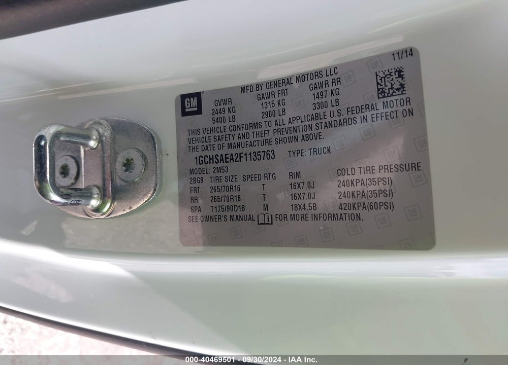 2015 CHEVROLET COLORADO WT VIN: 1GCHSAEA2F1135763