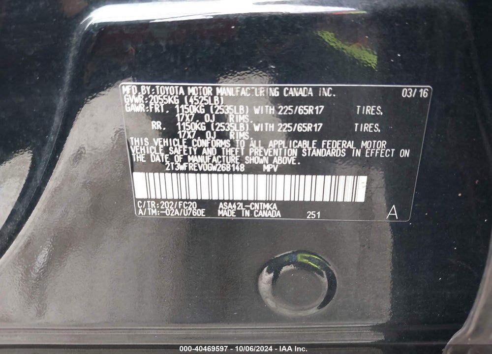 2016 TOYOTA RAV4 XLE VIN: 2T3WFREV0GW268148