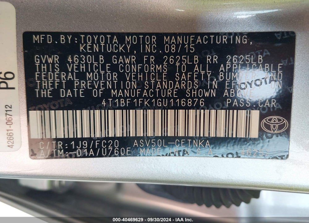 2016 TOYOTA CAMRY LE VIN: 4T1BF1FK1GU116876