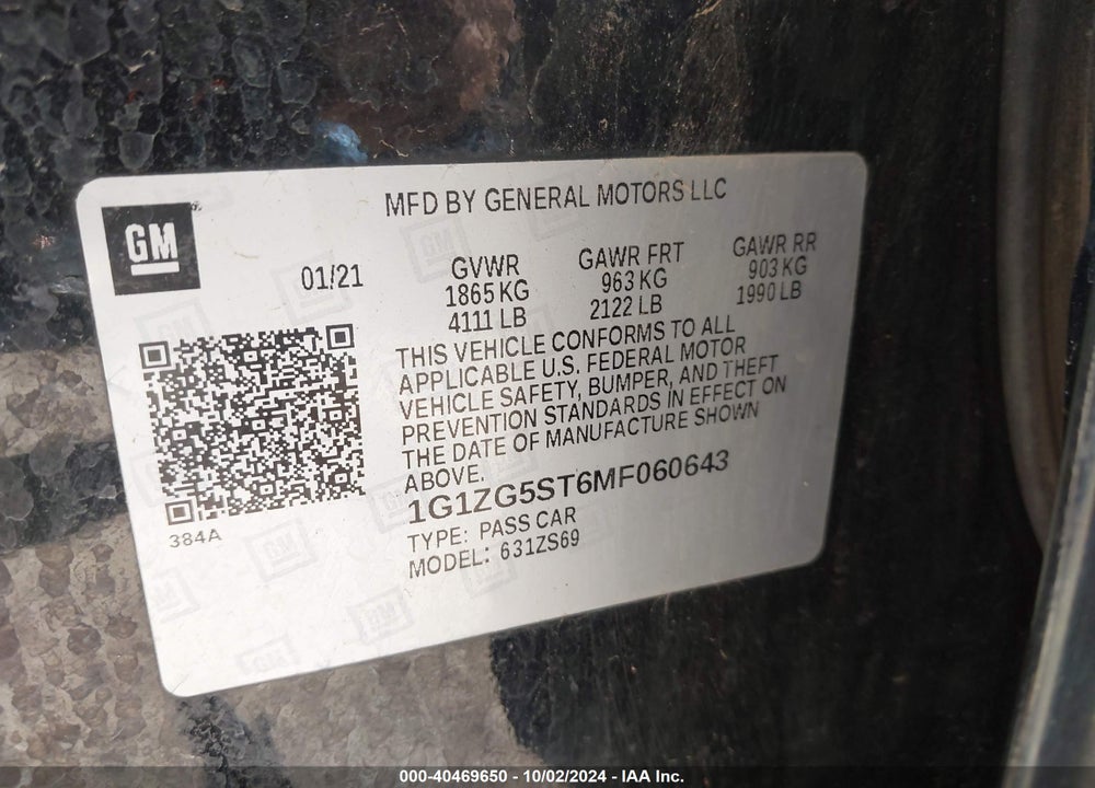 2021 CHEVROLET MALIBU FWD RS VIN: 1G1ZG5ST6MF060643
