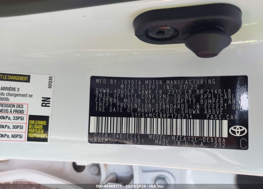 2024 TOYOTA COROLLA SE VIN: 5YFS4MCE8RP176714