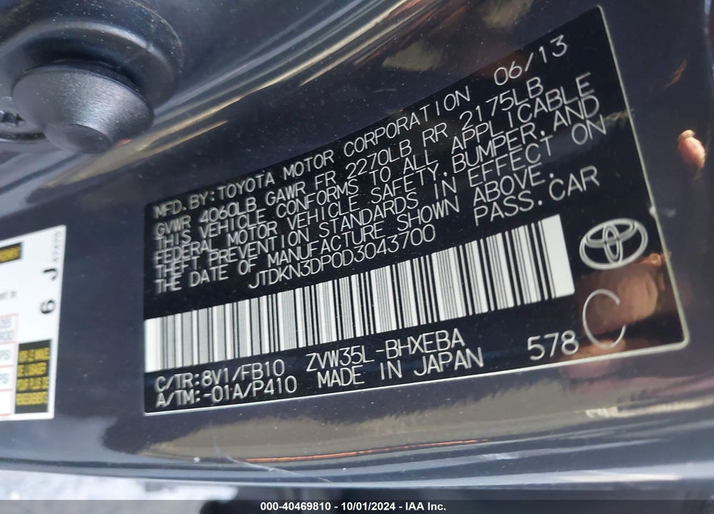 2013 TOYOTA PRIUS PLUG-IN VIN: JTDKN3DP0D3043700