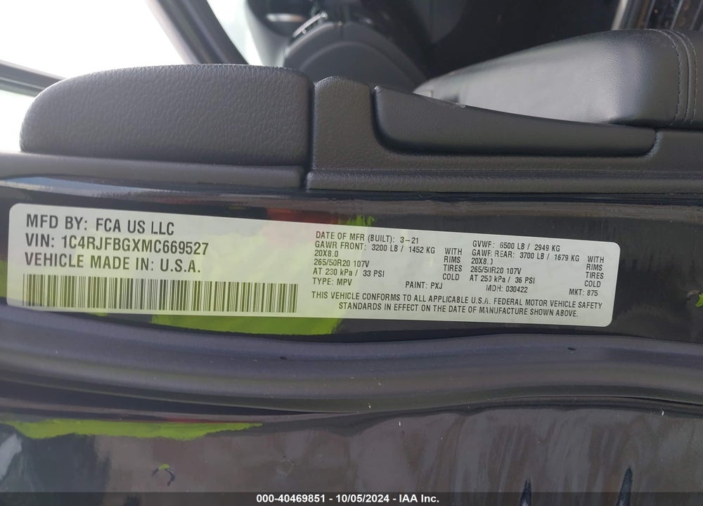 2021 JEEP GRAND CHEROKEE LIMITED X 4X4 VIN: 1C4RJFBGXMC669527