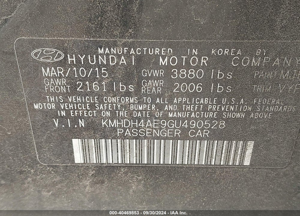 2016 HYUNDAI ELANTRA SE VIN: KMHDH4AE9GU490528