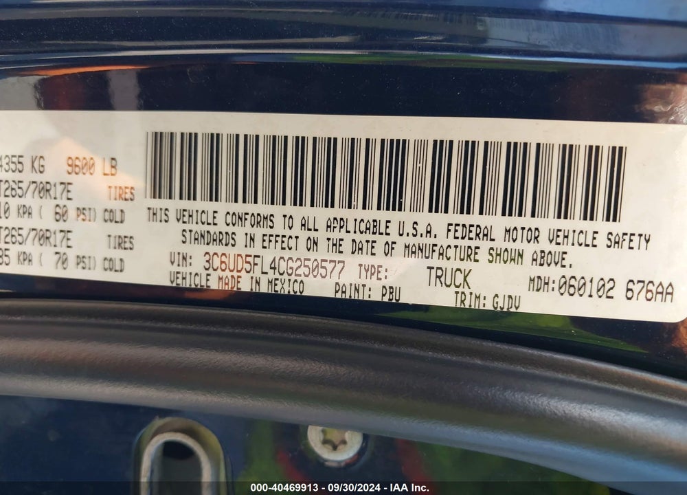 2012 RAM 2500 LAIE VIN: 3C6UD5FL4CG250577
