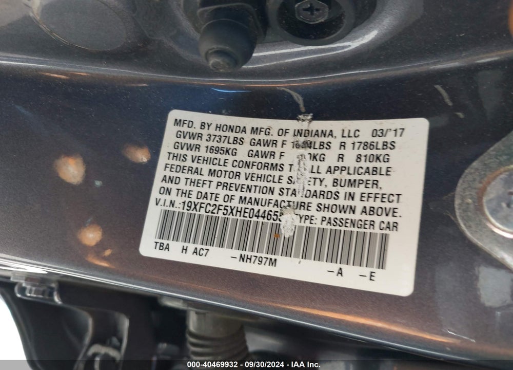 2017 HONDA CIVIC LX VIN: 19XFC2F5XHE044655