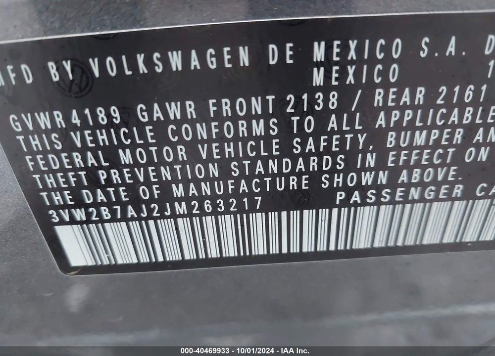 2018 VOLKSWAGEN JETTA 1.4T S VIN: 3VW2B7AJ2JM263217