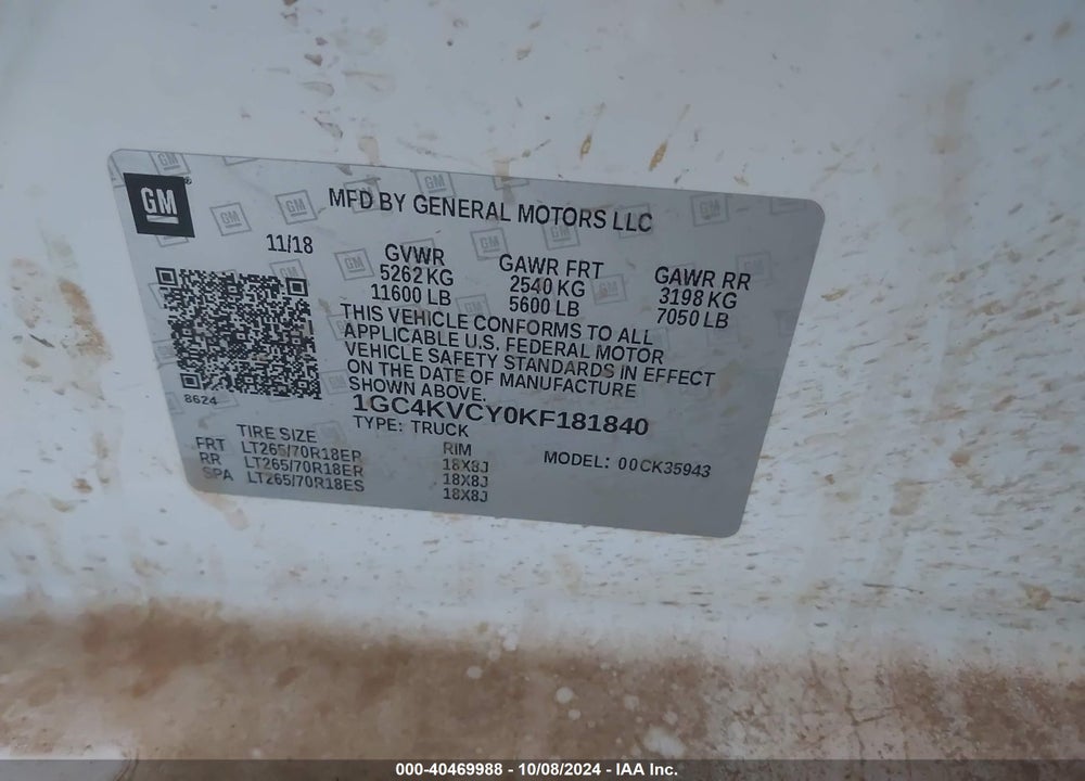 2019 CHEVROLET SILVERADO 3500HD WT VIN: 1GC4KVCY0KF181840