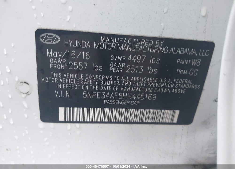 2017 HYUNDAI SONATA LIMITED VIN: 5NPE34AF8HH445169