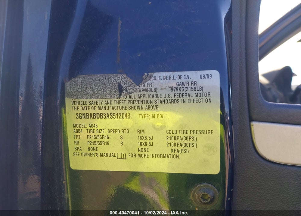2010 CHEVROLET HHR LT VIN: 3GNBABDB3AS512043