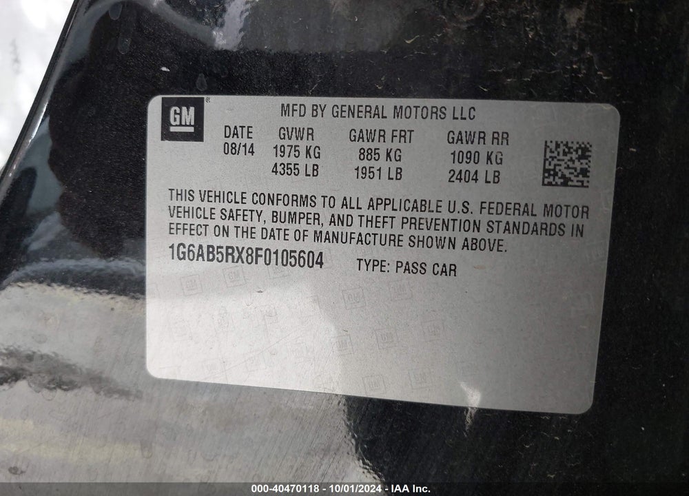 2015 CADILLAC ATS VIN: 1G6AB5RX8F0105604