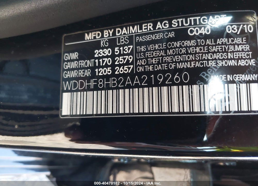 2010 MERCEDES-BENZ E 350 4MATIC VIN: WDDHF8HB2AA219260