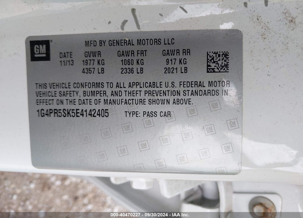 2014 BUICK VERANO CONVENIENCE GROUP VIN: 1G4PR5SK5E4142405
