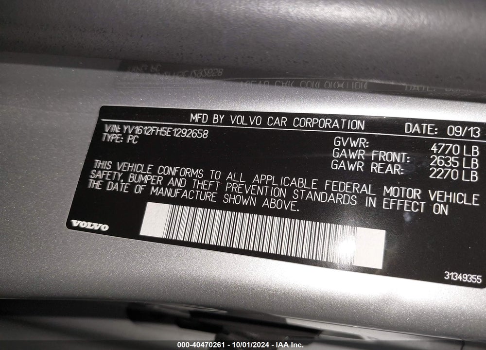 2014 VOLVO S60 T5 VIN: YV1612FH5E1292658