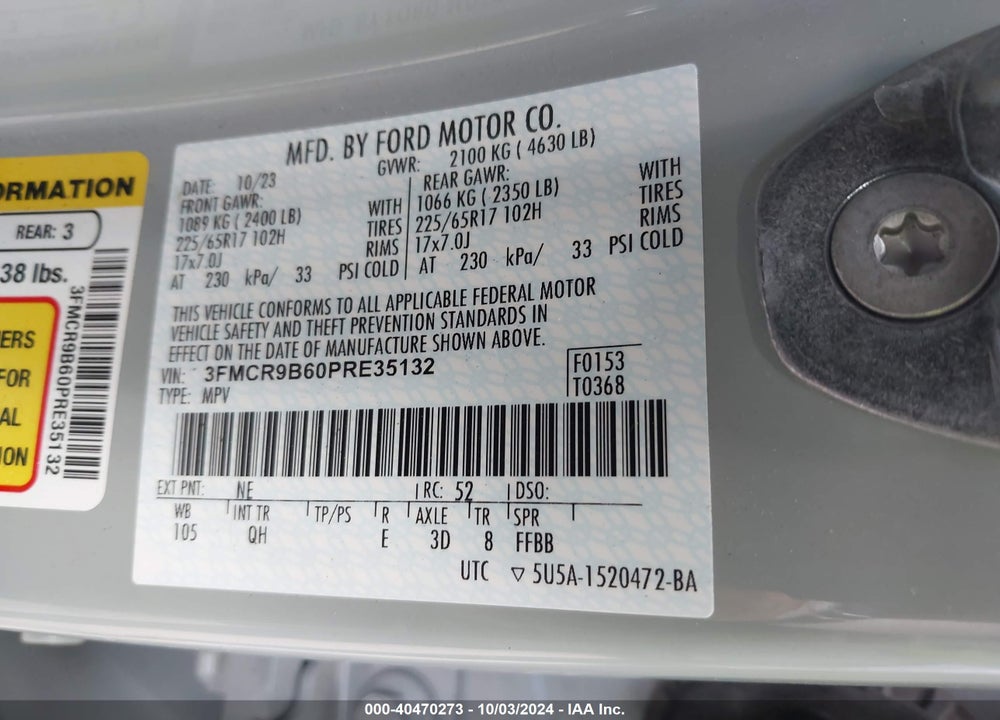 2023 FORD BRONCO SPORT BIG BEND VIN: 3FMCR9B60PRE35132