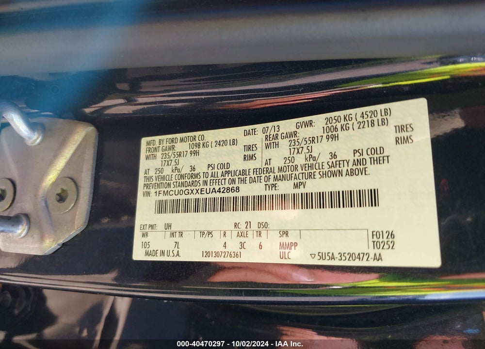 2014 FORD ESCAPE SE VIN: 1FMCU0GXXEUA42868