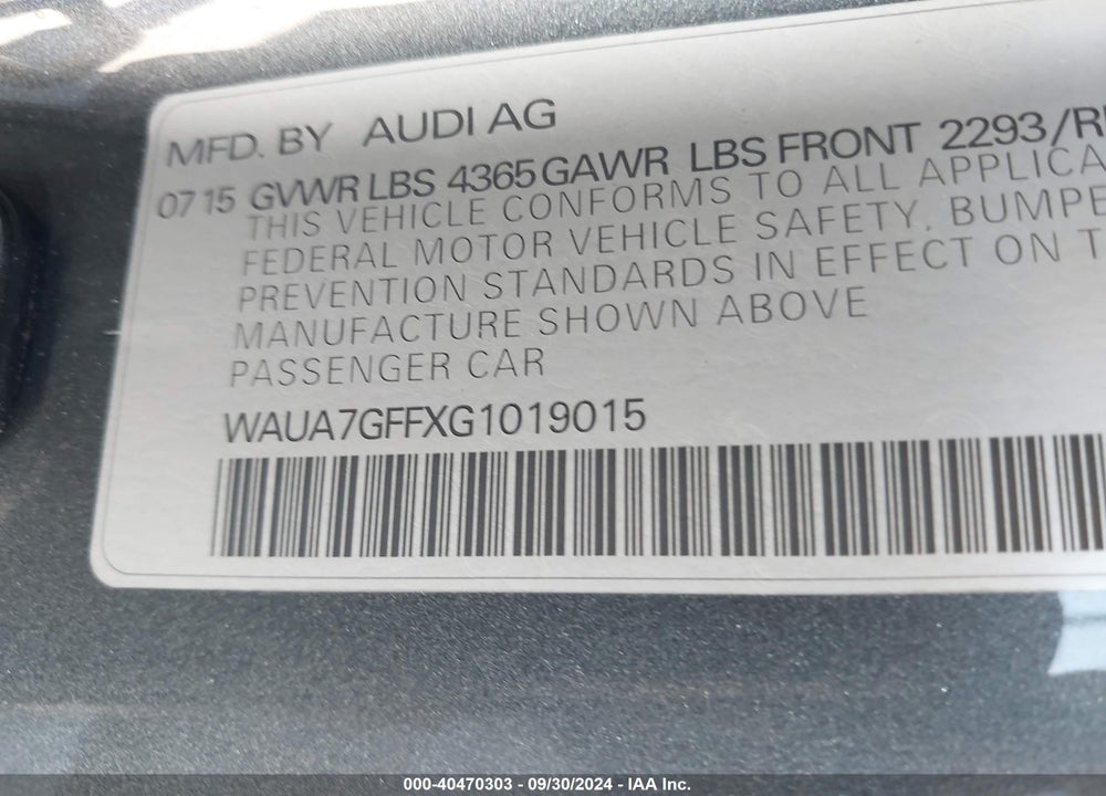 2016 AUDI A3 1.8T PREMIUM VIN: WAUA7GFFXG1019015