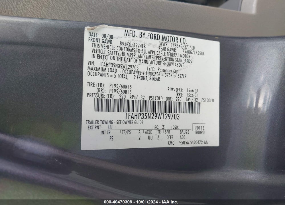 2009 FORD FOCUS SE VIN: 1FAHP35N29W129703