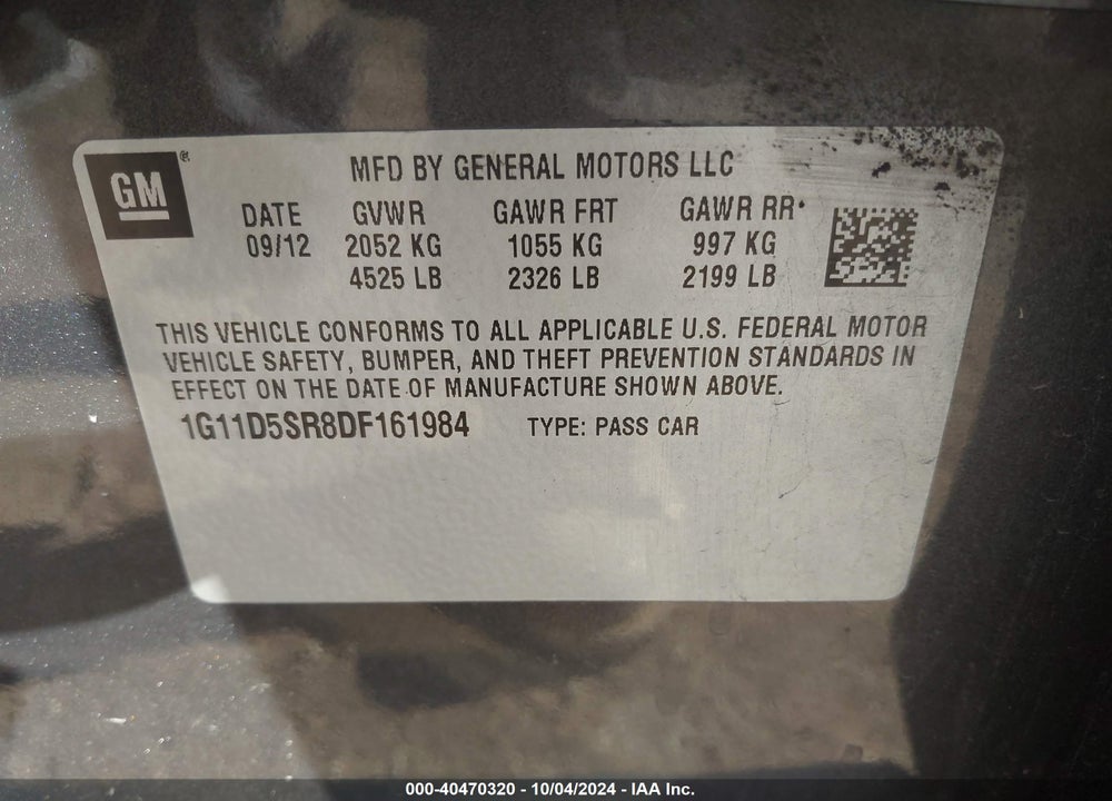 2013 CHEVROLET MALIBU ECO VIN: 1G11D5SR8DF161984