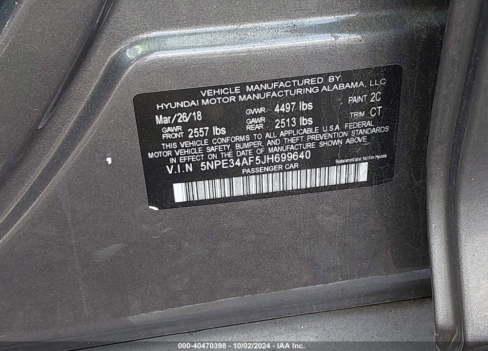 2018 HYUNDAI SONATA SPORT VIN: 5NPE34AF5JH699640