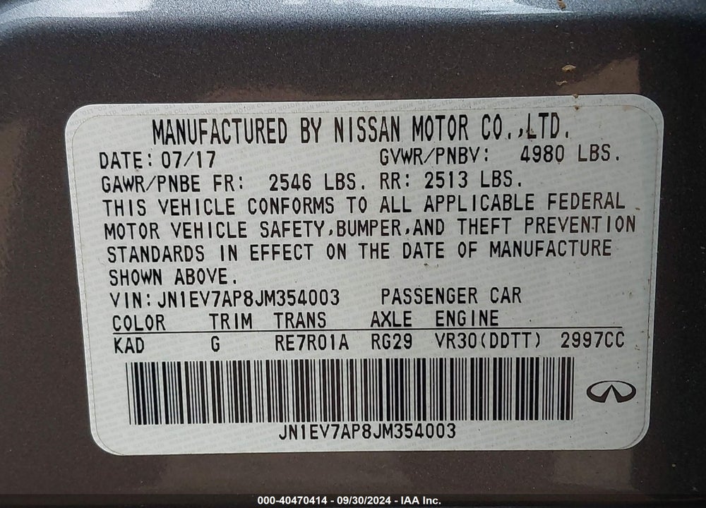 2018 INFINITI Q50 VIN: JN1EV7AP8JM354003