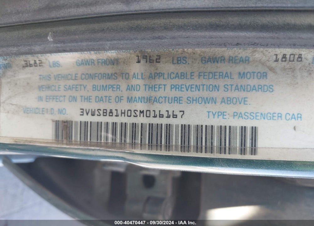 1995 VOLKSWAGEN JETTA III GLS VIN: 3VWSB81H0SM016167
