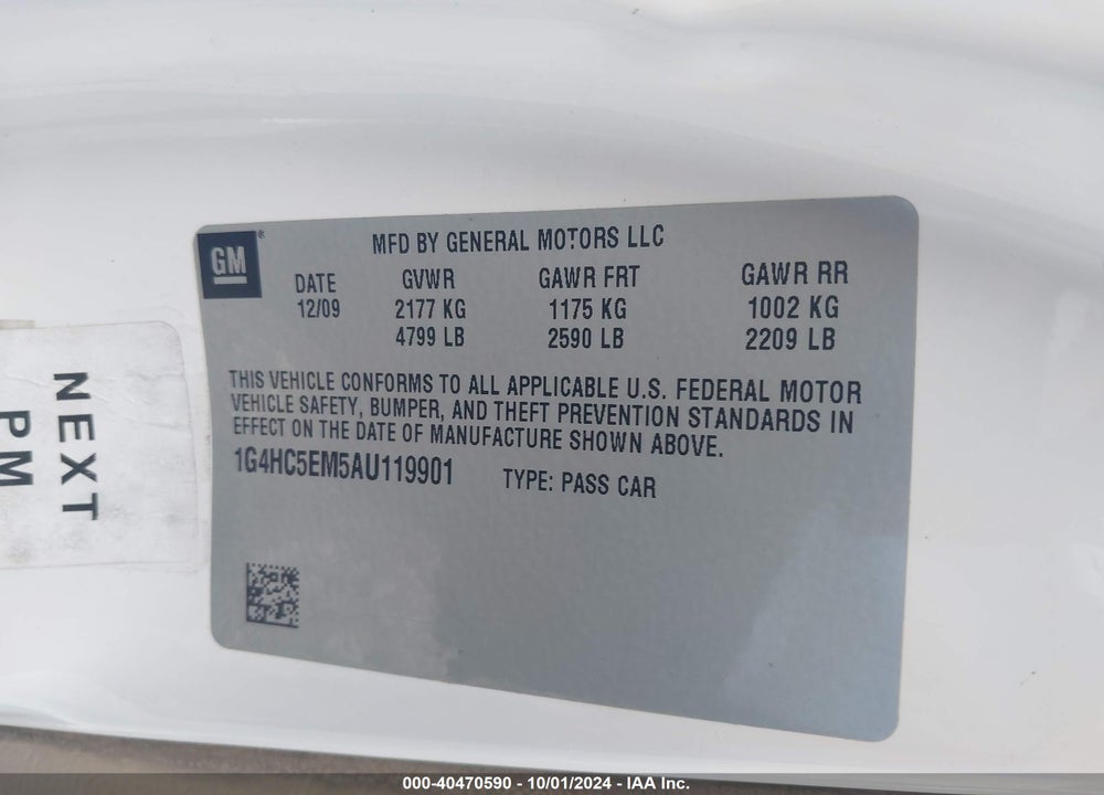 2010 BUICK LUCERNE CXL VIN: 1G4HC5EM5AU119901