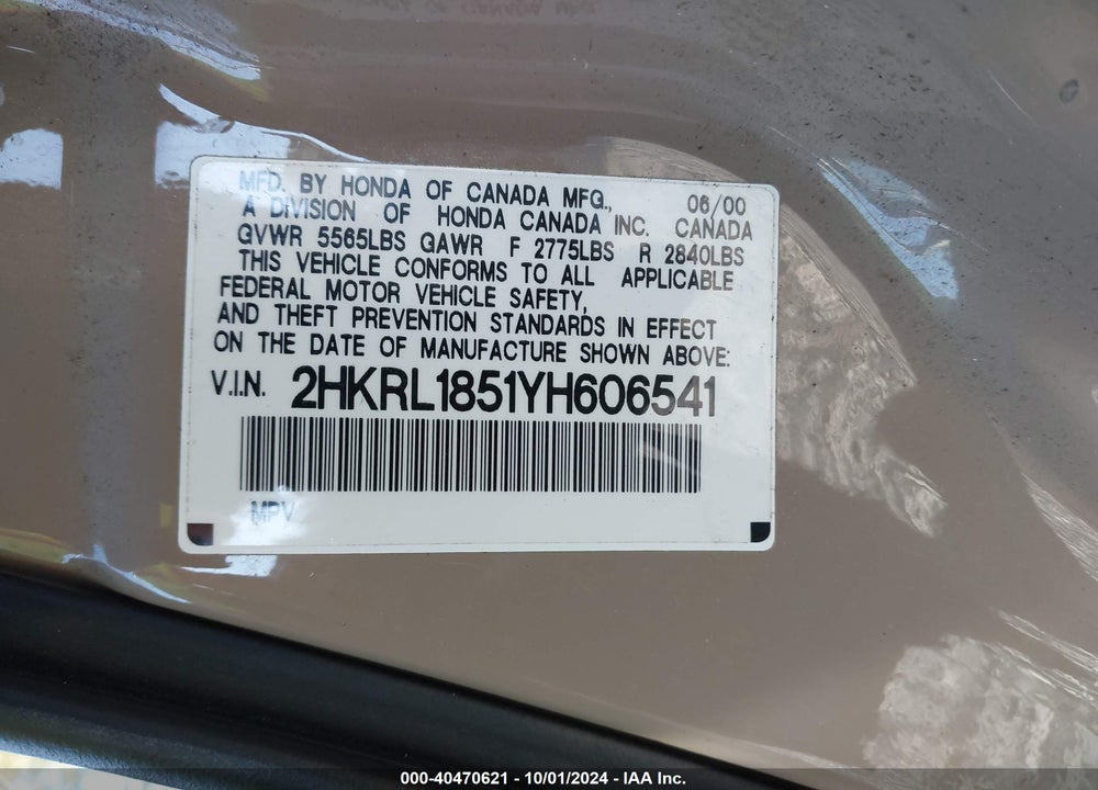 2000 HONDA ODYSSEY LX VIN: 2HKRL1851YH606541