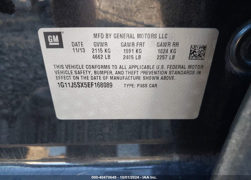 2014 CHEVROLET MALIBU 2LZ VIN: 1G11J5SX5EF168089