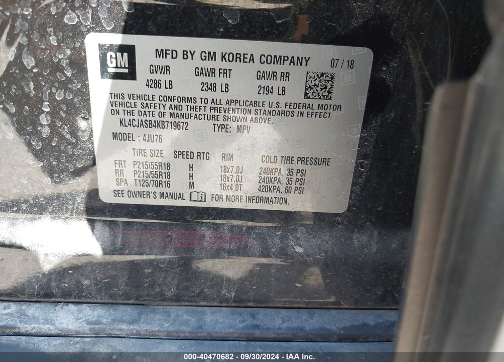 2019 BUICK ENCORE FWD PREFERRED VIN: KL4CJASB4KB719672