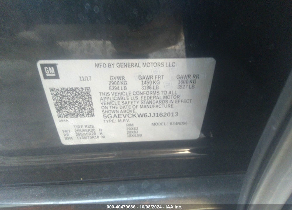 2018 BUICK ENCLAVE AVENIR VIN: 5GAEVCKW6JJ162013