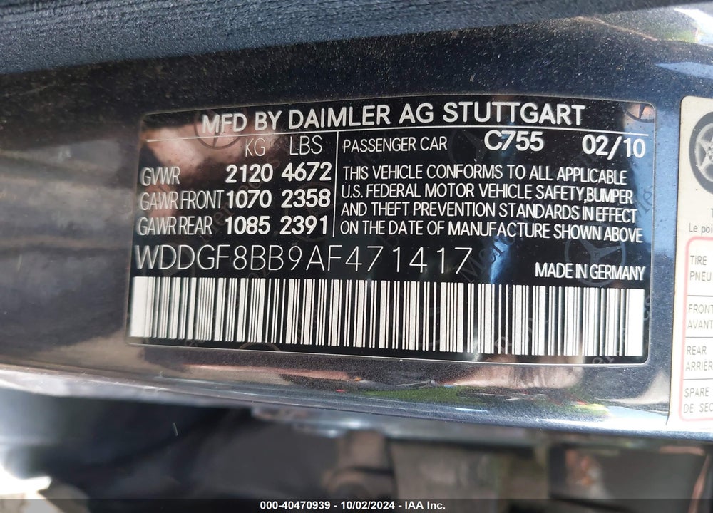 2010 MERCEDES-BENZ C 300 LUXURY 4MATIC/SPORT 4MATIC VIN: WDDGF8BB9AF471417