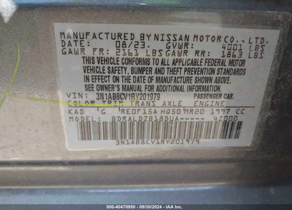 2024 NISSAN SENTRA SV XTRONIC CVT VIN: 3N1AB8CV1RY201979