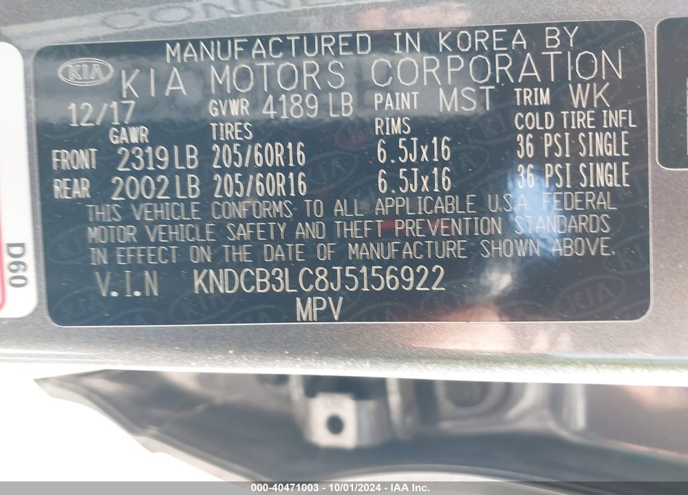 2018 KIA NIRO LX VIN: KNDCB3LC8J5156922