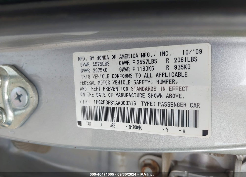 2010 HONDA ACCORD 3.5 EX-L VIN: 1HGCP3F81AA003316