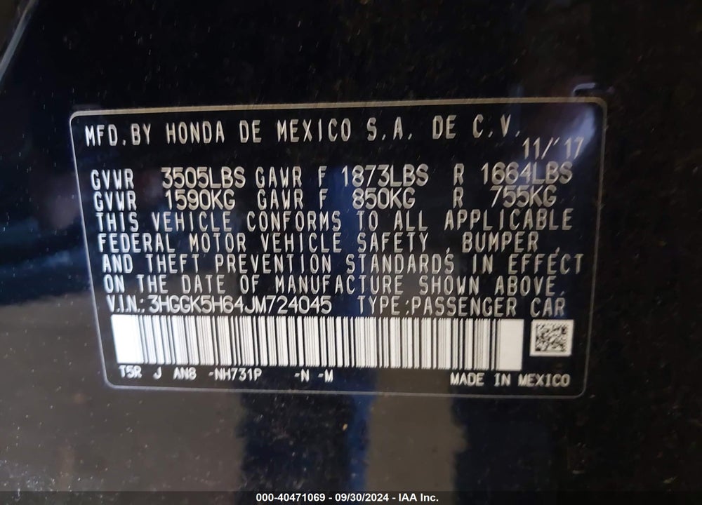 2018 HONDA FIT SPORT VIN: 3HGGK5H64JM724045
